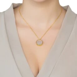 Latelita Round Mother Of Pearl Locket Pendant Necklace Gold -Ornavique Sales 0115