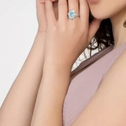 Latelita Arabesque Splendor Cocktail Ring Blue Topaz Silver -Ornavique Sales 0169