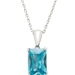 Latelita Alexandra Rectangle Gemstone Necklace Silver Blue Topaz