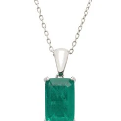 Latelita Alexandra Rectangle Gemstone Necklace Silver Colombian Emerald