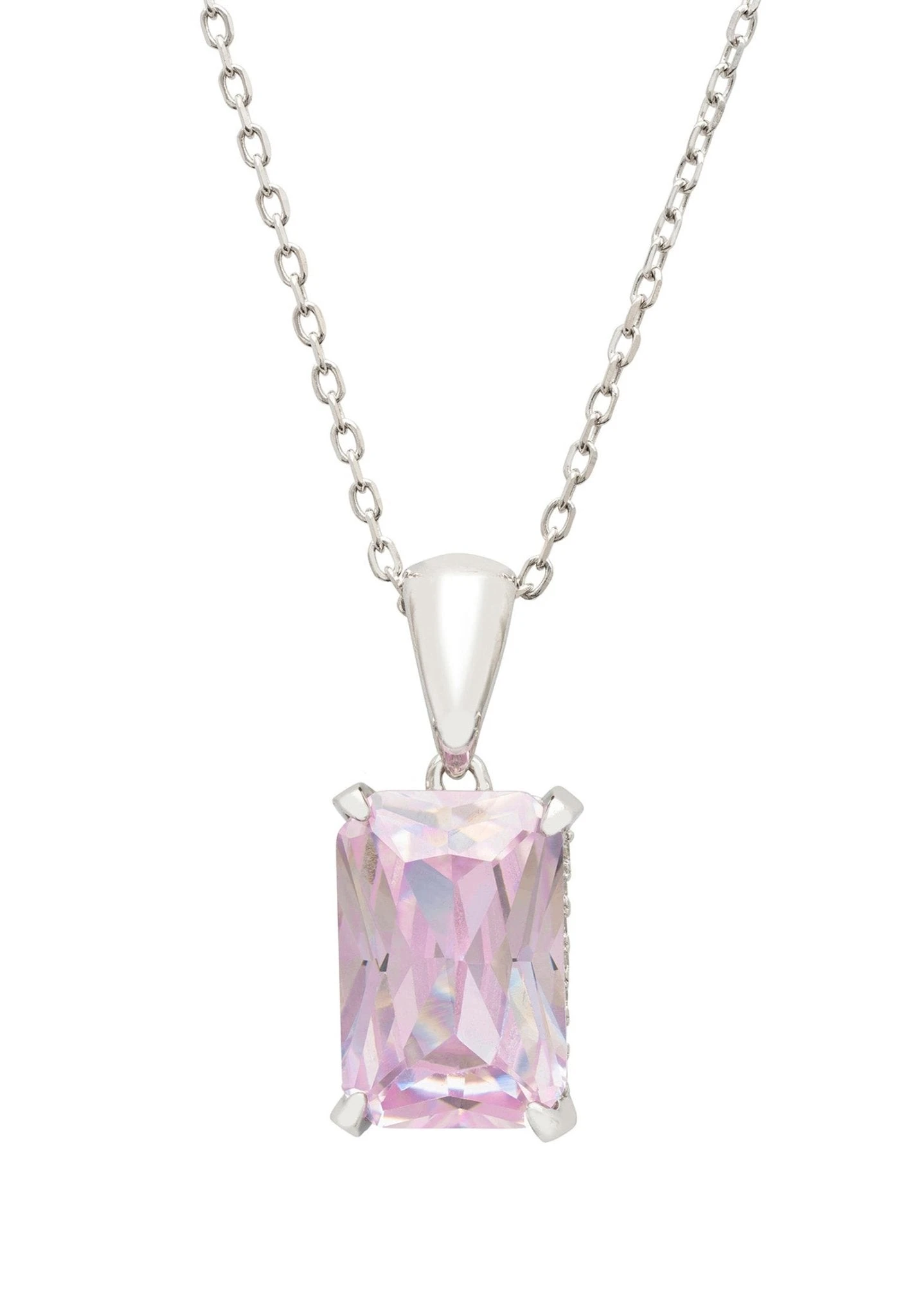Latelita Alexandra Rectangle Gemstone Necklace Silver Morganite