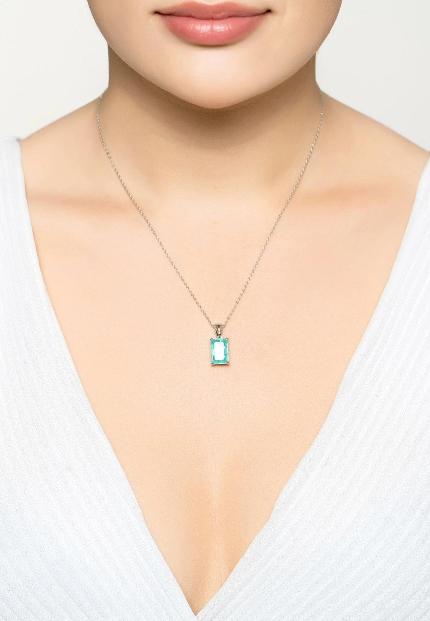 Latelita Alexandra Rectangle Gemstone Necklace Silver Paraiba Tourmaline 2 Latelita Alexandra Rectangle Gemstone Necklace Silver Paraiba Tourmaline - Image 2