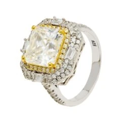Latelita Anastasia Gemstone Cocktail Ring Silver Moissanite