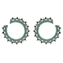 Latelita Apollo Hoops Emerald Green And Black Silver Oxidised