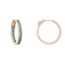 Latelita Baguette Hoop Earrings Medium Rosegold Emerald Green -Ornavique Sales baguette hoop earrings medium rosegold emerald green 552507