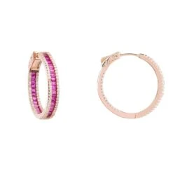 Latelita Baguette Hoop Earrings Medium Rosegold Ruby Pink -Ornavique Sales baguette hoop earrings medium rosegold ruby pink 605345