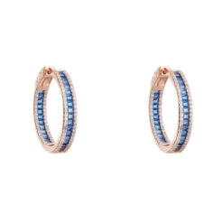 Latelita Baguette Hoop Earrings Medium Rosegold Sapphire Blue