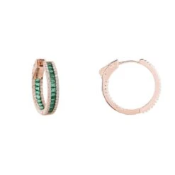 Latelita Baguette Hoop Earrings Small Rosegold Emerald Green -Ornavique Sales baguette hoop earrings small rosegold emerald green 548468