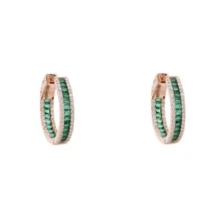 Latelita Baguette Hoop Earrings Small Rosegold Emerald Green