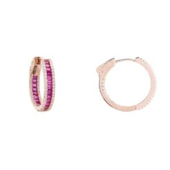 Latelita Baguette Hoop Earrings Small Rosegold Ruby Pink -Ornavique Sales baguette hoop earrings small rosegold ruby pink 392221