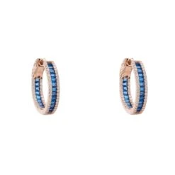 Latelita Baguette Hoop Earrings Small Rosegold Sapphire Blue