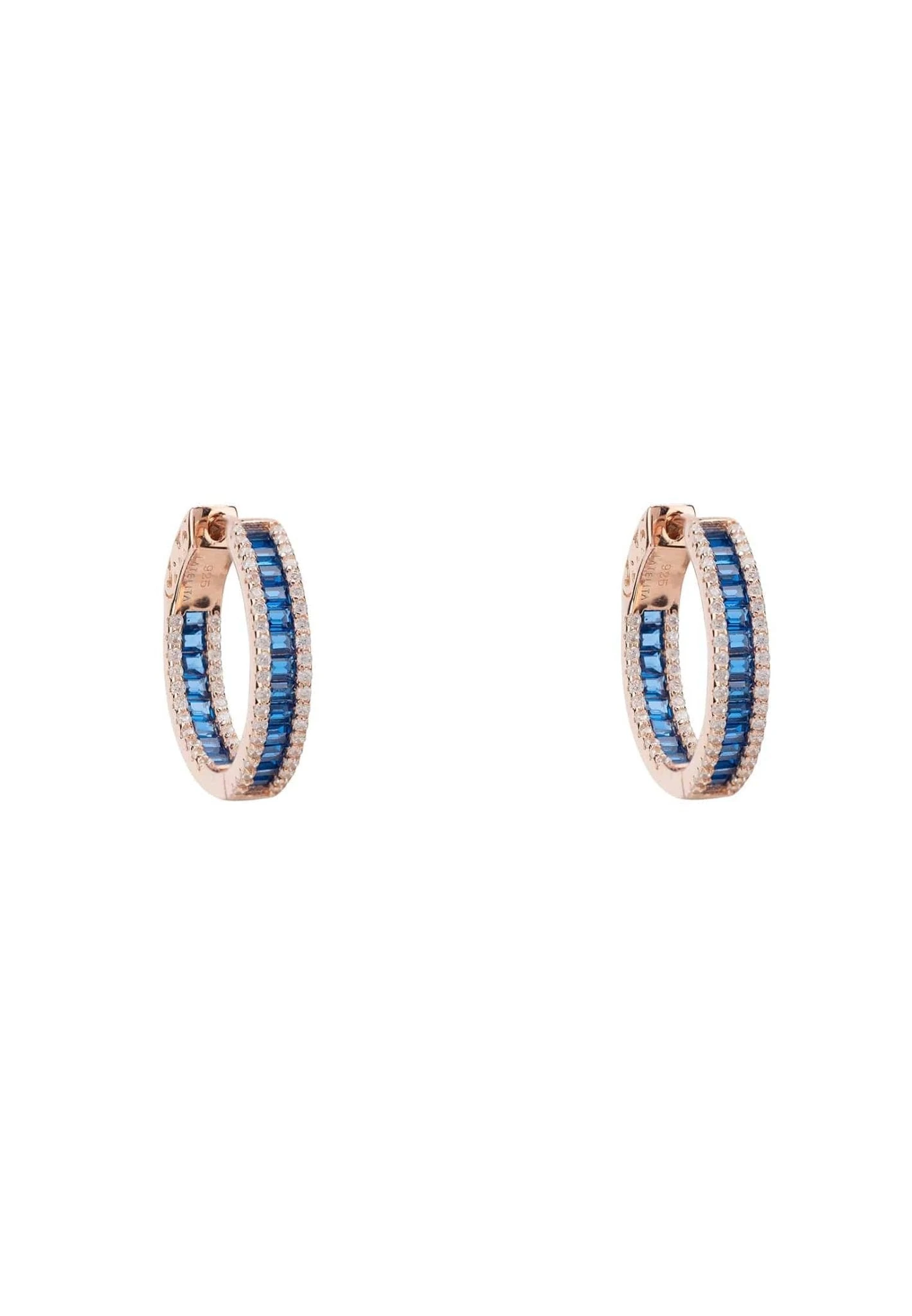 Latelita Baguette Hoop Earrings Small Rosegold Sapphire Blue 1 Latelita Baguette Hoop Earrings Small Rosegold Sapphire Blue