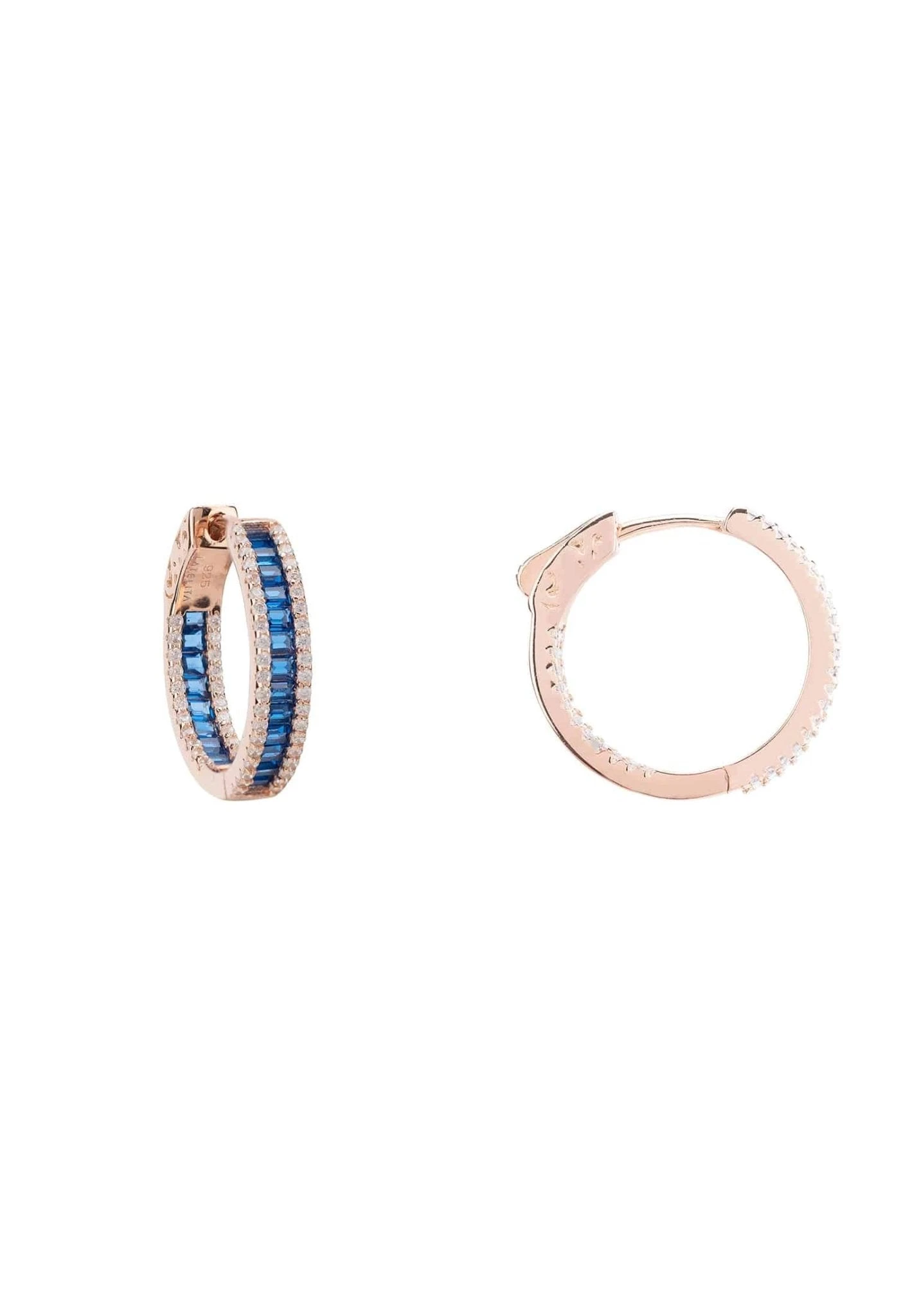 Latelita Baguette Hoop Earrings Small Rosegold Sapphire Blue 3 Latelita Baguette Hoop Earrings Small Rosegold Sapphire Blue - Image 3