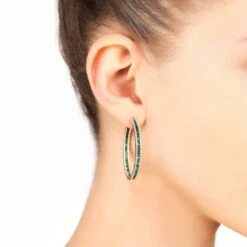 Latelita Baguette Large Hoop Large Earrings Rosegold Emerald Green -Ornavique Sales baguette large hoop large earrings rosegold emerald green 957540