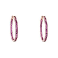 Latelita Baguette Large Hoop Large Earrings Rosegold Ruby Pink