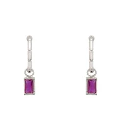 Latelita Bamboo Hoop With Ruby Earrings Silver