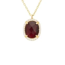 Latelita Beatrice Oval Gemstone Pendant Necklace Gold Garnet
