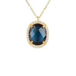 Latelita Beatrice Oval Gemstone Pendant Necklace Gold Sapphire Hydro