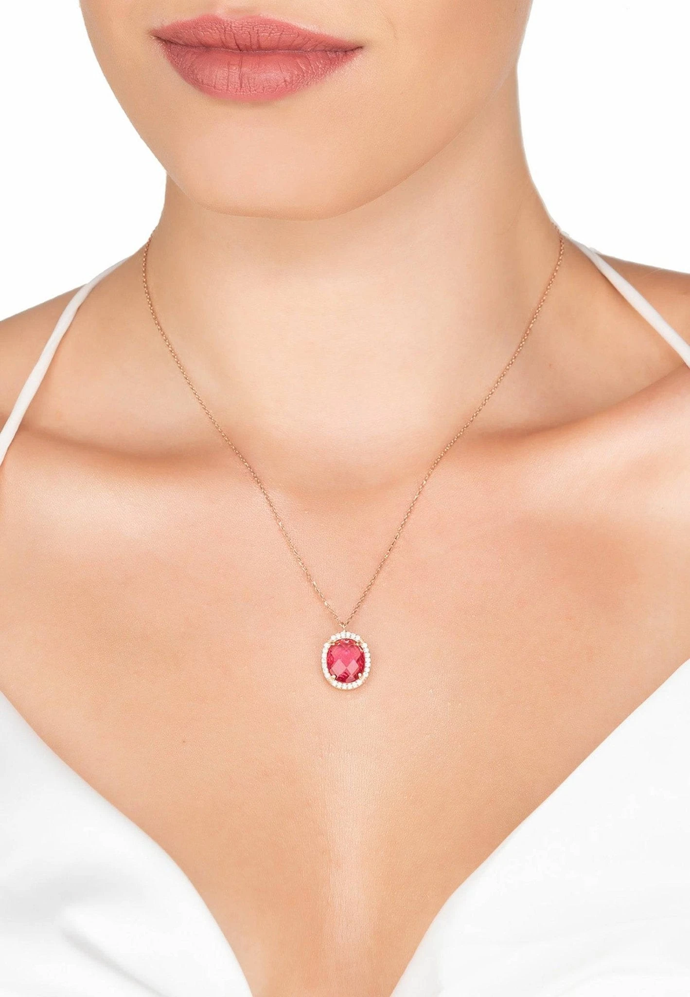 Latelita Beatrice Oval Gemstone Pendant Necklace Rose Gold Pink Tourmaline 2 Latelita Beatrice Oval Gemstone Pendant Necklace Rose Gold Pink Tourmaline - Image 2