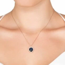 Ornavique Sales -Ornavique Sales beatrice oval gemstone pendant necklace rose gold sapphire hydro 245659