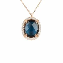 Latelita Beatrice Oval Gemstone Pendant Necklace Rose Gold Sapphire Hydro