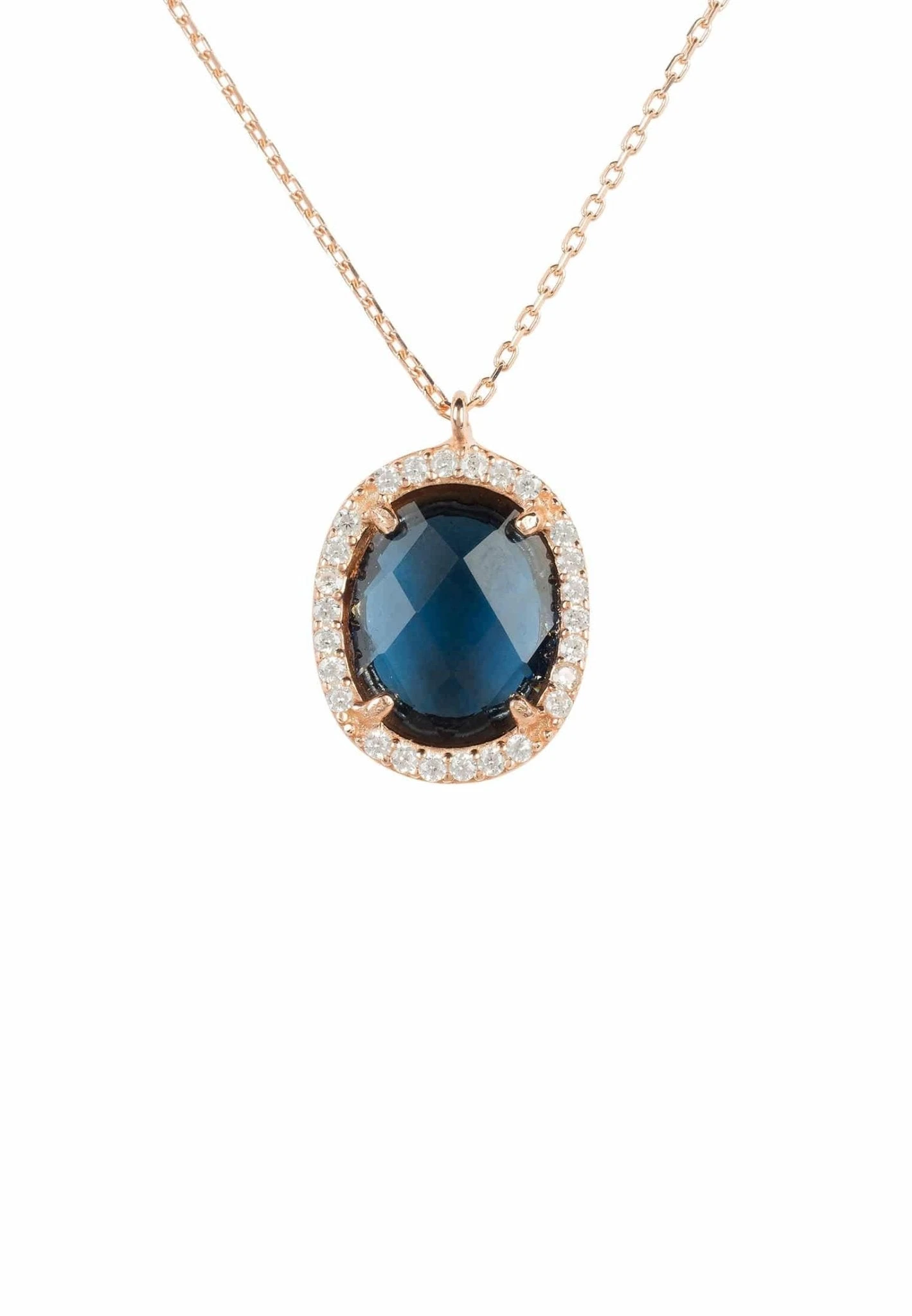 Latelita Beatrice Oval Gemstone Pendant Necklace Rose Gold Sapphire Hydro
