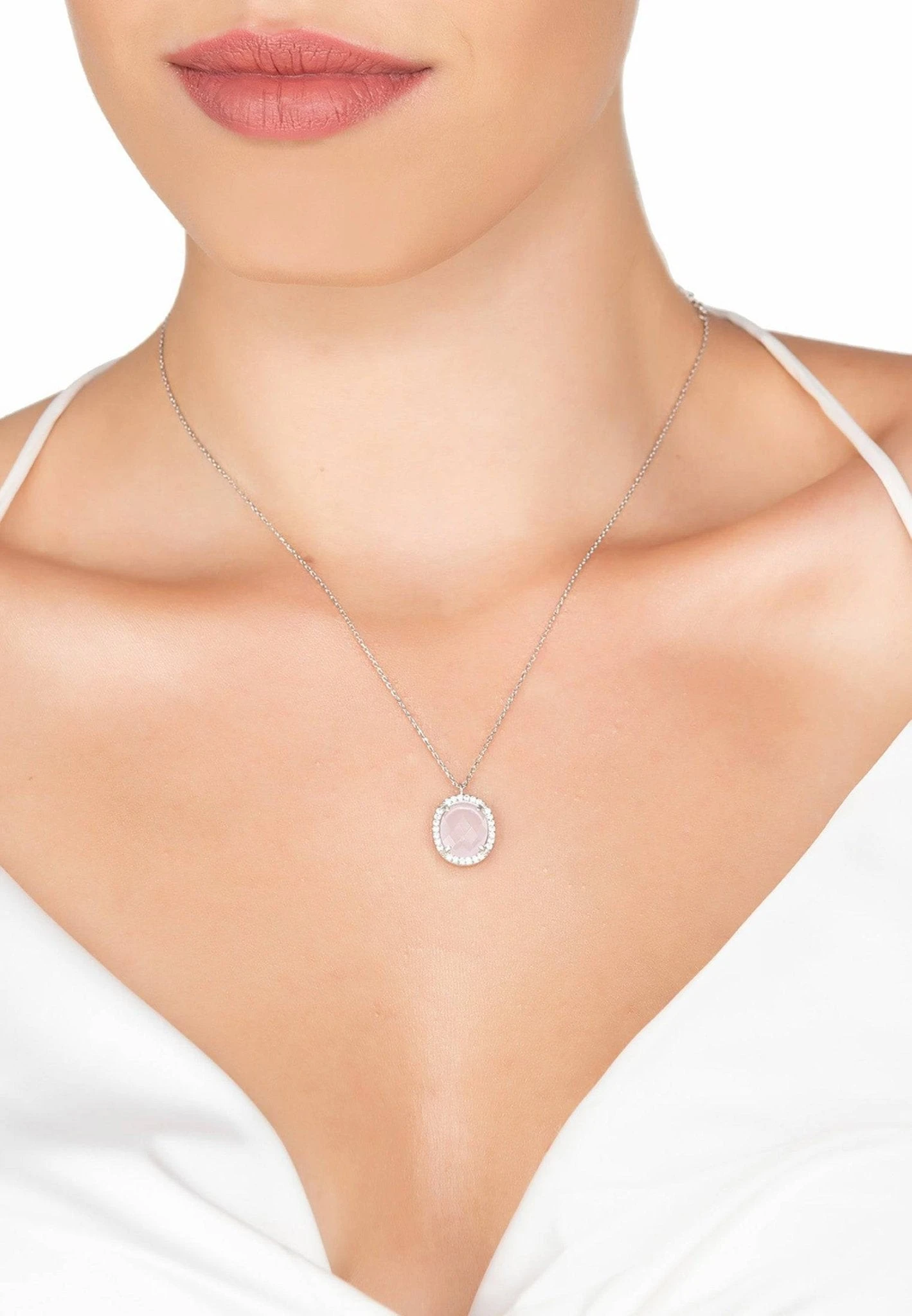 Latelita Beatrice Oval Gemstone Pendant Necklace Silver Rose Quartz 2 Latelita Beatrice Oval Gemstone Pendant Necklace Silver Rose Quartz - Image 2