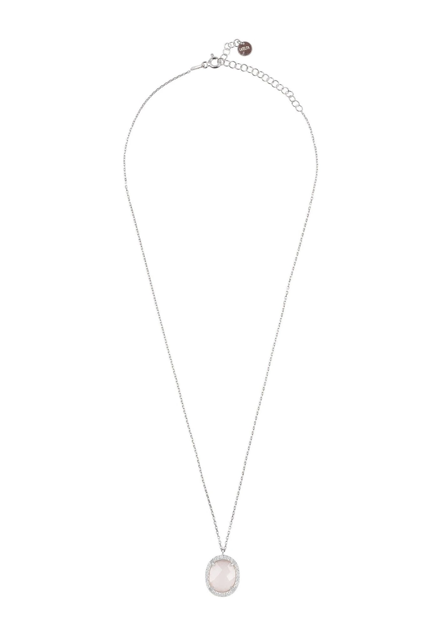 Latelita Beatrice Oval Gemstone Pendant Necklace Silver Rose Quartz 3 Latelita Beatrice Oval Gemstone Pendant Necklace Silver Rose Quartz - Image 3