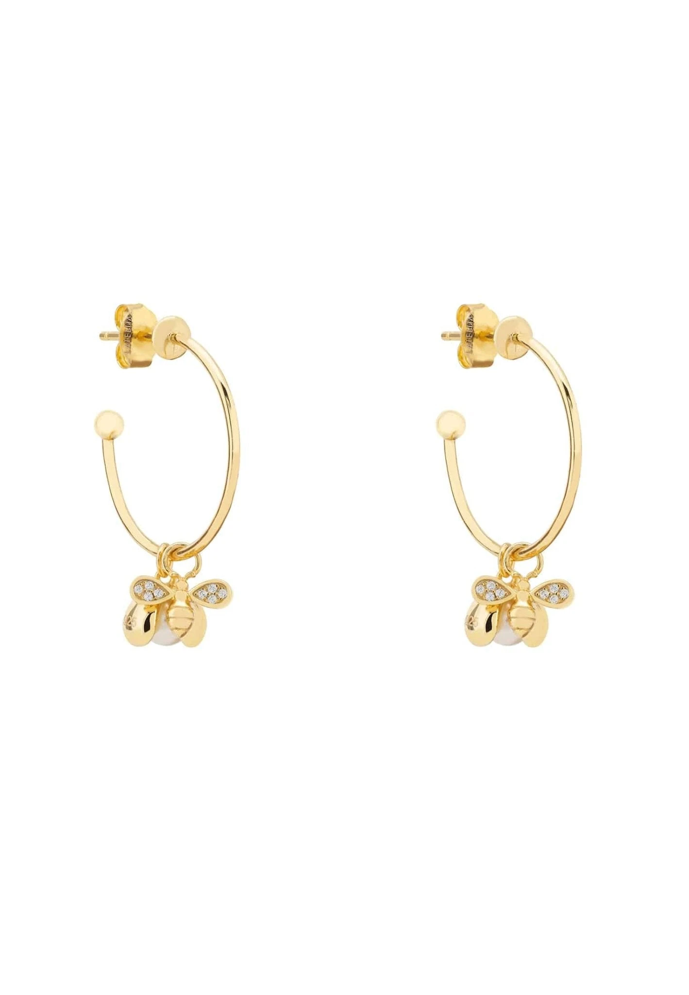 Latelita Busy Bee & Pearl Hoop Earrings Gold 1 Latelita Busy Bee & Pearl Hoop Earrings Gold