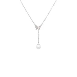 Latelita Butterfly Pearl Choker Necklace Silver