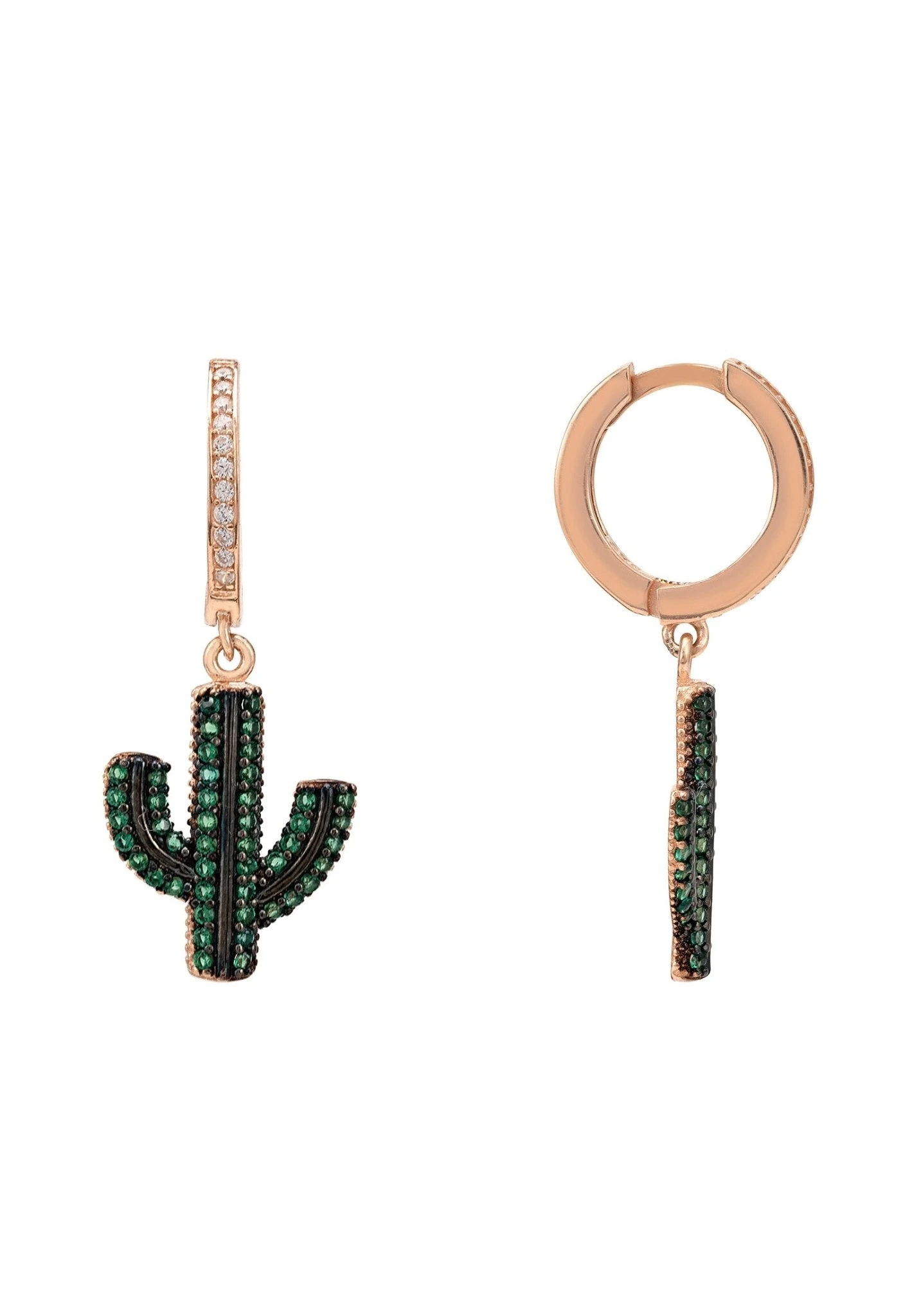 Latelita Cactus Huggie Hoop Earrings Green Rosegold 3 Latelita Cactus Huggie Hoop Earrings Green Rosegold - Image 3
