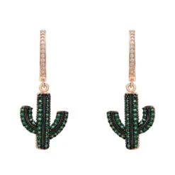 Latelita Cactus Huggie Hoop Earrings Green Rosegold