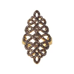 Latelita Calligraphy Wave Cocktail Ring Chocolate Brown Gold