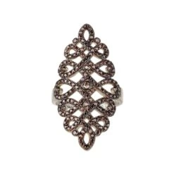 Latelita Calligraphy Wave Cocktail Ring Chocolate Brown Silver