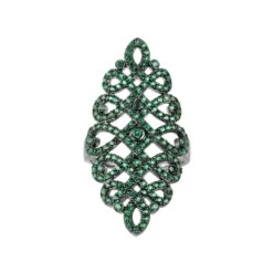 Latelita Calligraphy Wave Cocktail Ring Emerald Green Silver