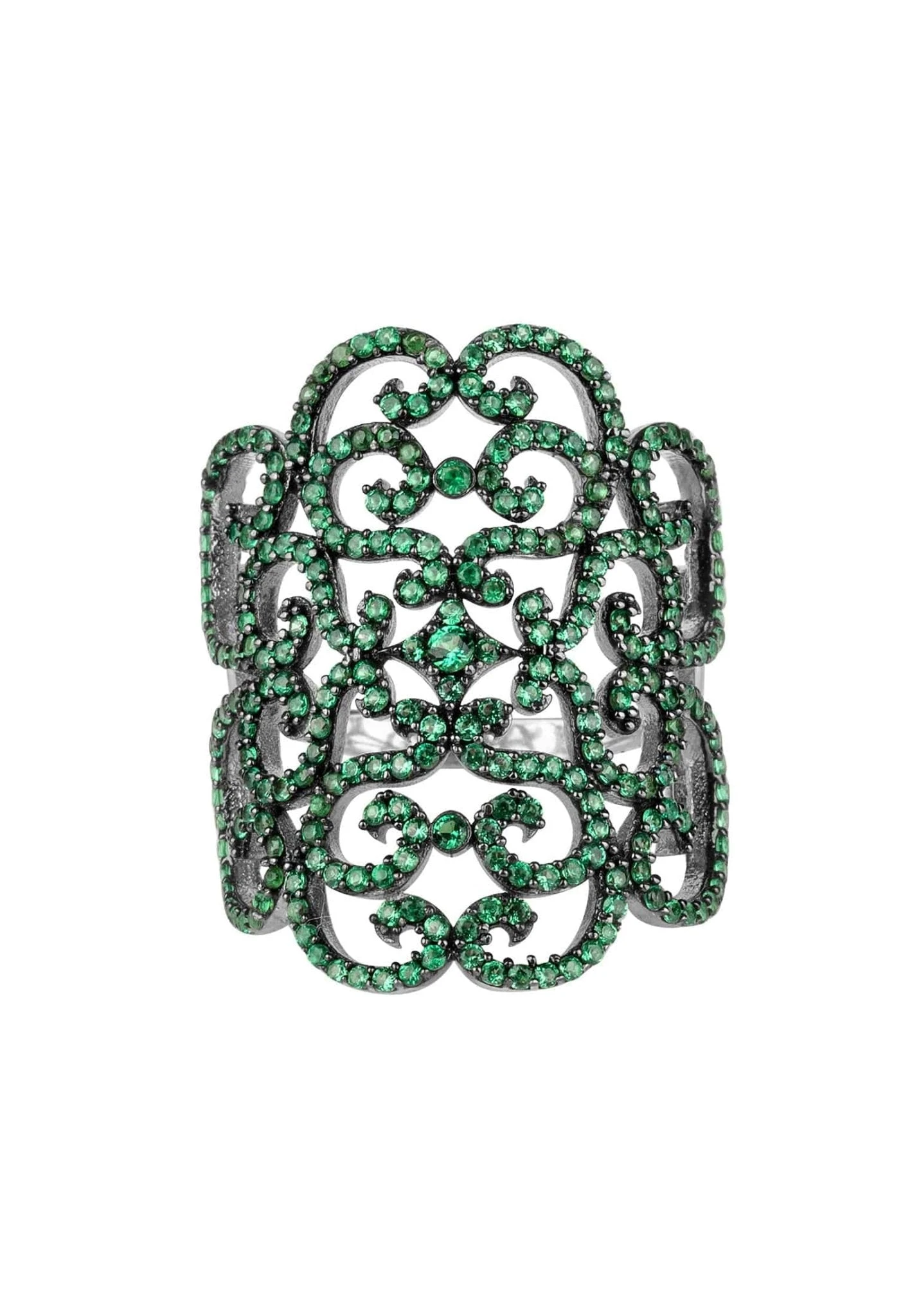 Latelita Countess Filigree Cocktail Ring Emerald Green Silver 1 Latelita Countess Filigree Cocktail Ring Emerald Green Silver