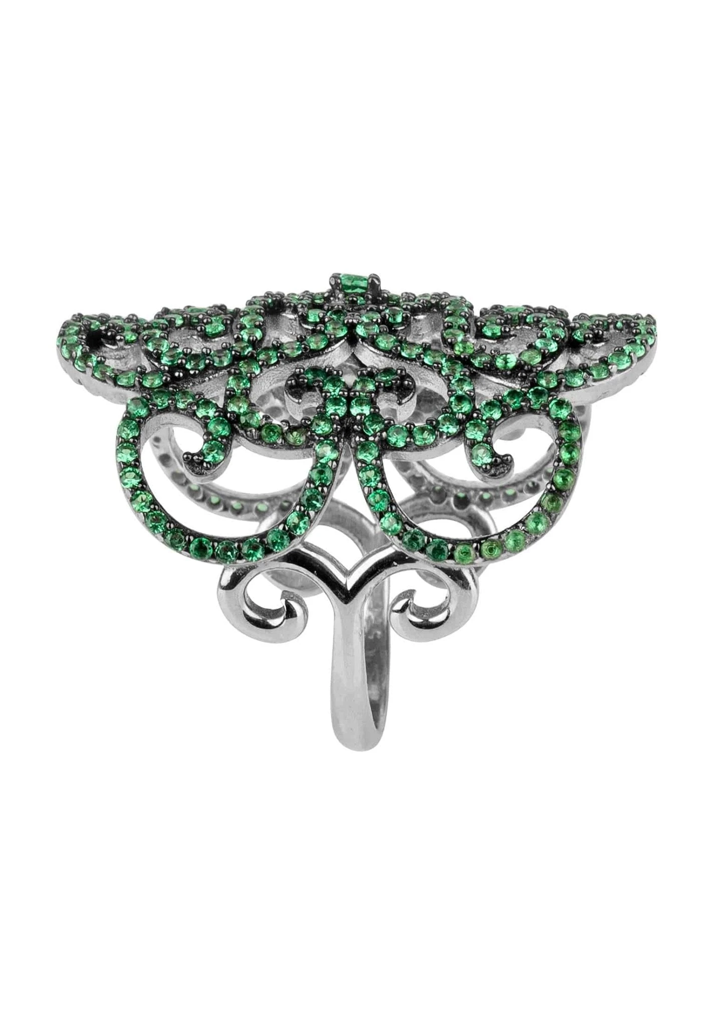 Latelita Countess Filigree Cocktail Ring Emerald Green Silver 2 Latelita Countess Filigree Cocktail Ring Emerald Green Silver - Image 2