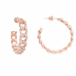 Latelita Curb Chain Sparkling Hoop Earrings Rosegold -Ornavique Sales curb chain sparkling hoop earrings rosegold 191876