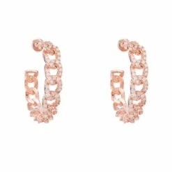 Latelita Curb Chain Sparkling Hoop Earrings Rosegold