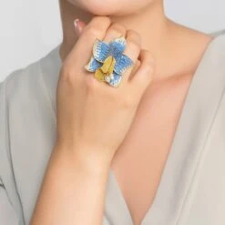 Latelita Daffodil With Pearls Cocktail Ring Gold Sapphire CZ -Ornavique Sales daffodil with pearls cocktail ring gold sapphire cz 705337