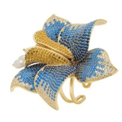 Latelita Daffodil With Pearls Cocktail Ring Gold Sapphire CZ -Ornavique Sales daffodil with pearls cocktail ring gold sapphire cz 931681