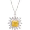 Latelita Daisy Flower Pendant Necklace Silver Citrine