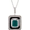 Latelita Deco Emerald & Enamel Necklace Silver