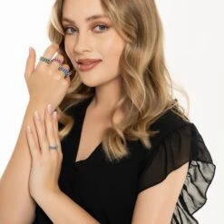 Latelita Deco Fantail Cocktail Ring Silver Emerald -Ornavique Sales deco fantail cocktail ring silver emerald 240881