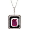 Latelita Deco Ruby & Enamel Necklace Silver