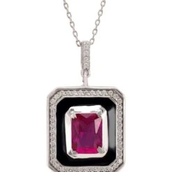 Latelita Deco Ruby & Enamel Necklace Silver