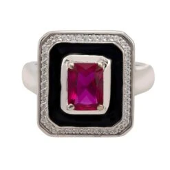 Latelita Deco Ruby & Enamel Ring Silver -Ornavique Sales deco ruby enamel ring silver 310546