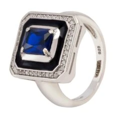 Latelita Deco Sapphire & Enamel Ring Silver