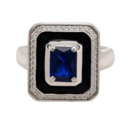 Latelita Deco Sapphire & Enamel Ring Silver -Ornavique Sales deco sapphire enamel ring silver 228581