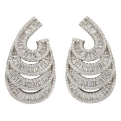 Latelita Deco Waves Baguette Hoop Earrings Silver
